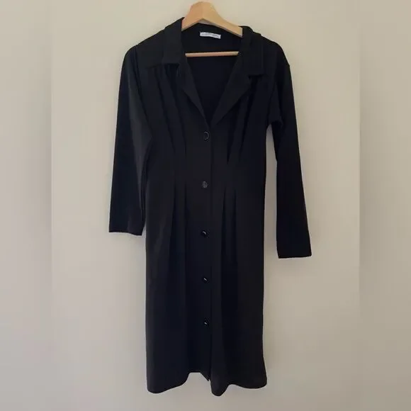 zara black front button up trafaluc dress long sleeves - Picture 3 of 10